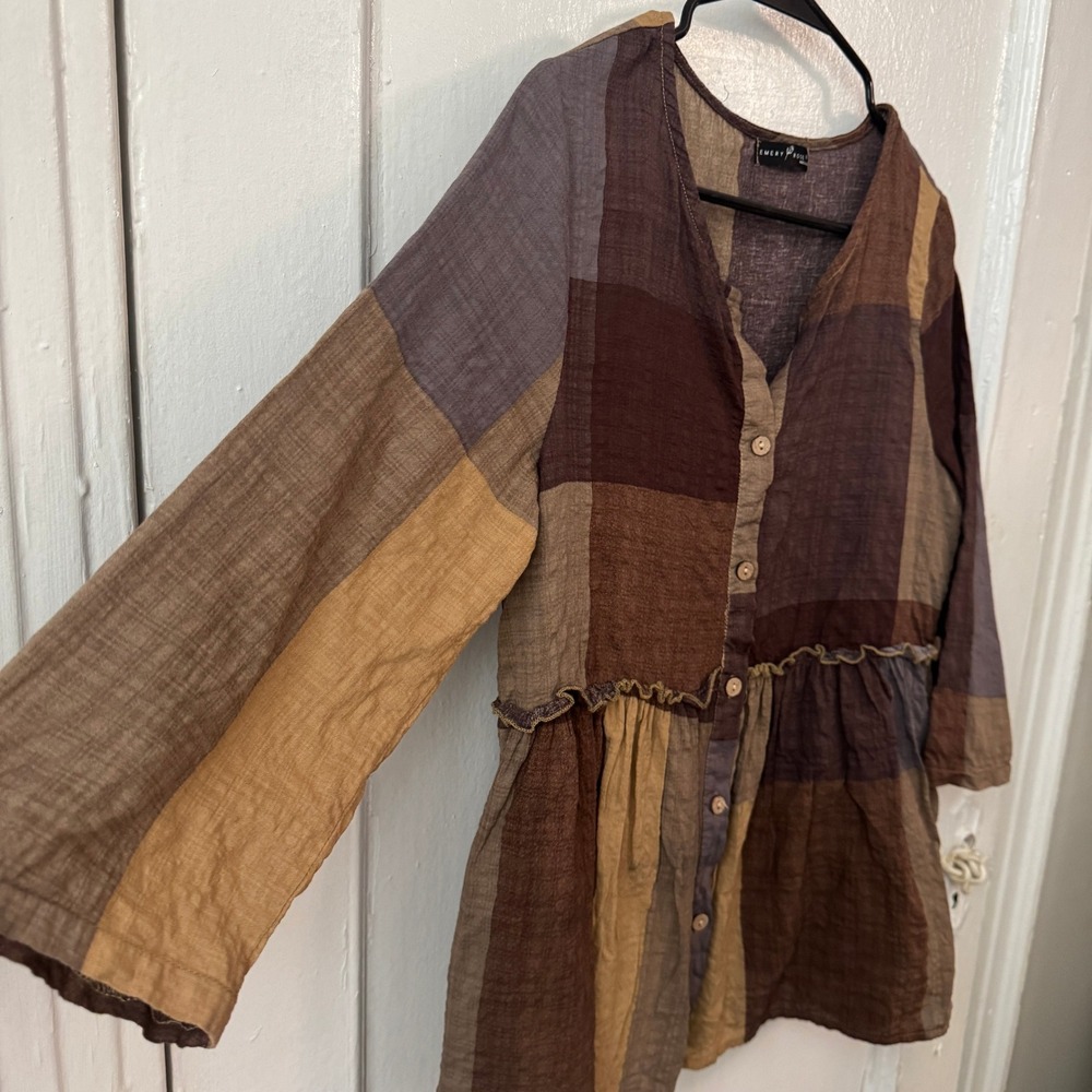 Maximalist Boho Rustic Patchwork Tiered Top Brown… - image 1